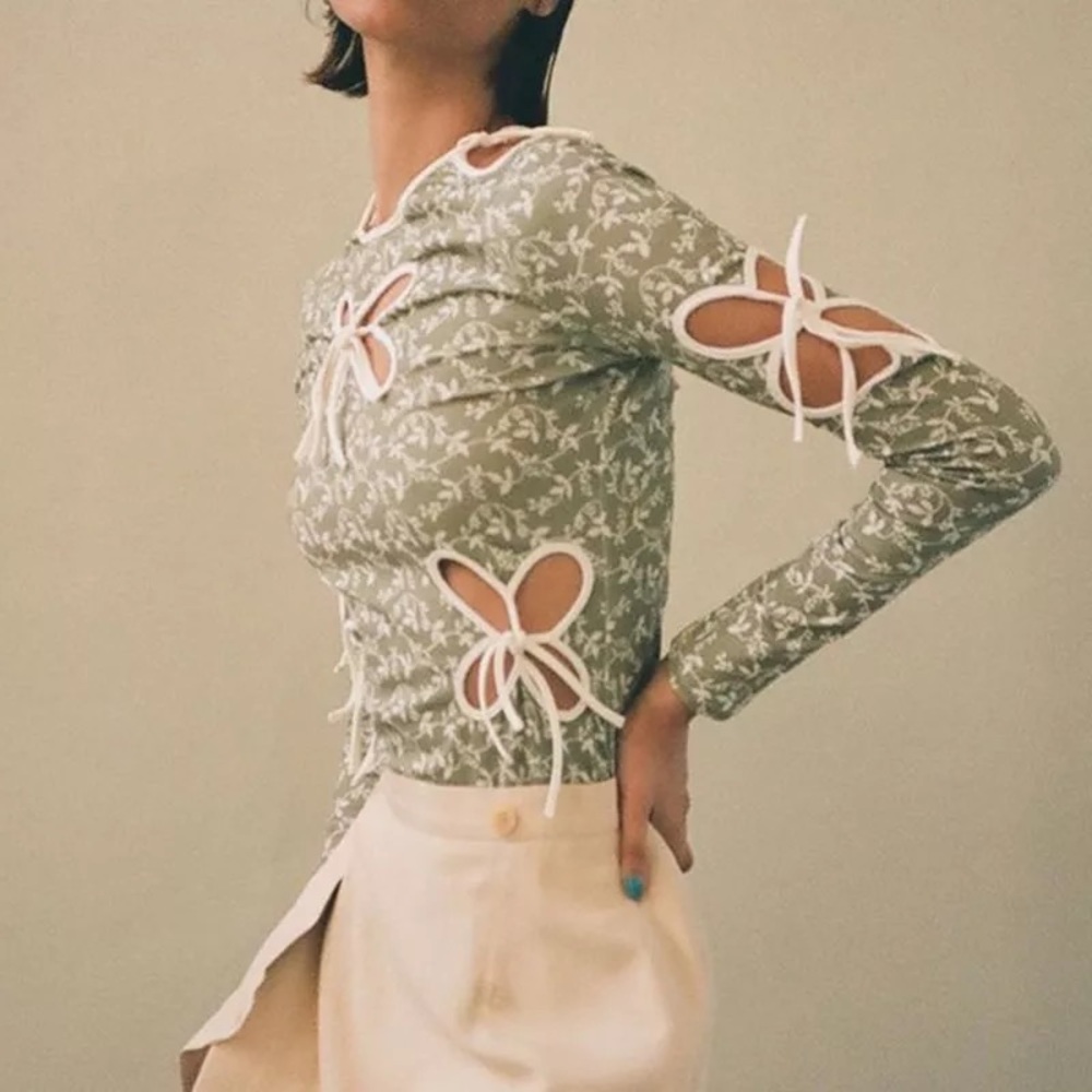 Vintage Floral Cut Out Long Sleeve Shirt - Picture 3 of 14